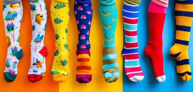 Bright children's socks featuring fun patterns and lively colors for kids' everyday wear.