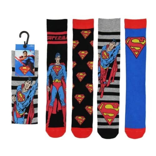 Superman socks set with iconic superhero logo and character design.