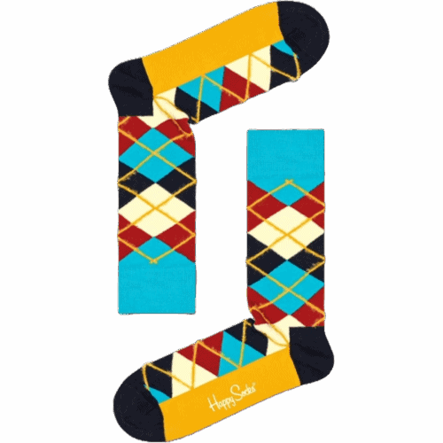 Argyle blå och röd strumpor med mönster, perfekt för stilfulla outfits.