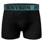 Black bamboo boxer shorts with elastic waistband for men.