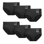 Pack of 3 black cotton briefs with satin bow detail, comfortable and breathable underwear.