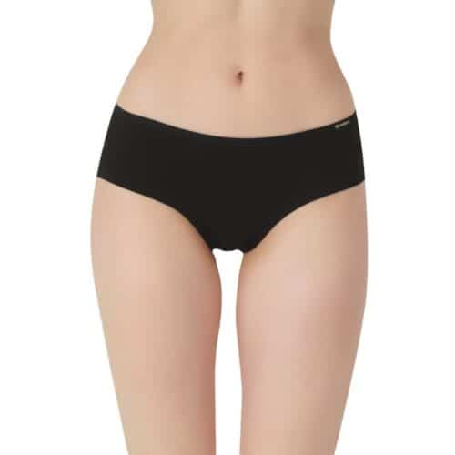 Black bamboo fiber hipster underwear for women, comfortable and eco-friendly.